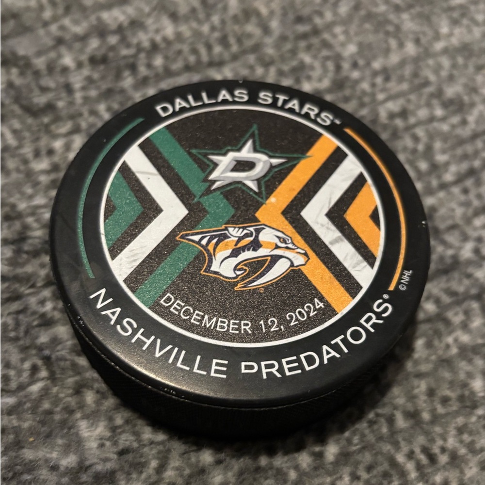 Dallas Stars vs Nashville Predators NHL Official Match Up Hockey Puck 12-12-2024